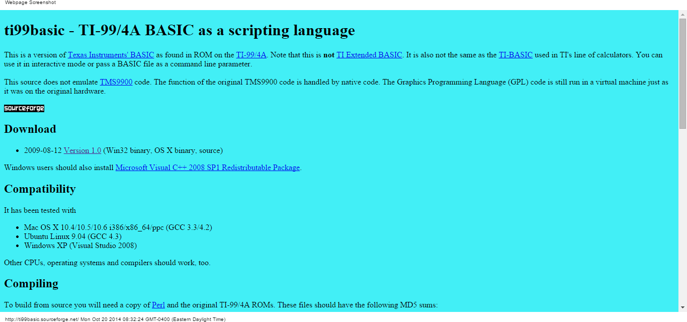 Details : ti99basic - TI-99/4A BASIC as a scripting language