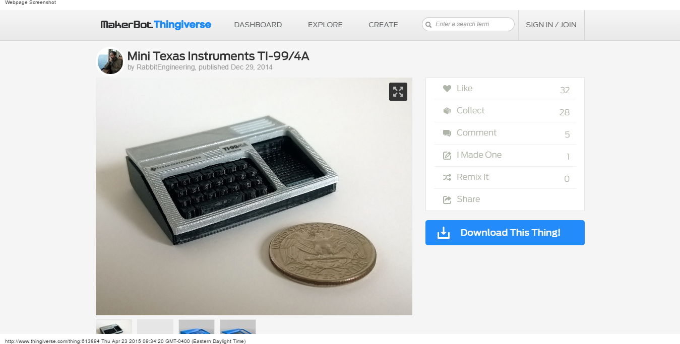 Details : Miniature 3D Printed TI-99/4a