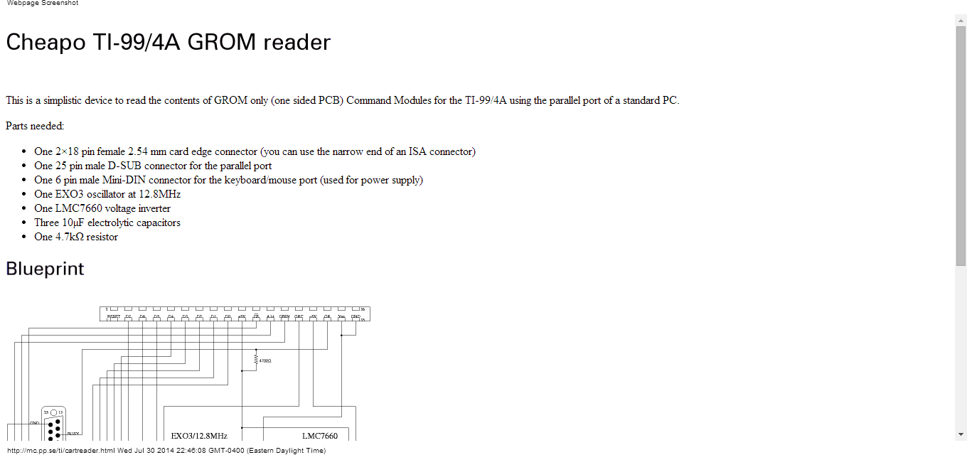 Details : Cheapo TI-99/4A GROM Reader